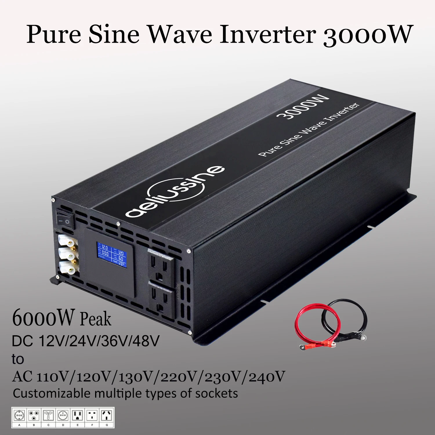 WZRLB Solar Inverter 3000W 12V 220V 6000W Peak Pure Sine Wave Off Grid Power Converter 24V 36V 48V DC to 110V 120V 230V 240V AC