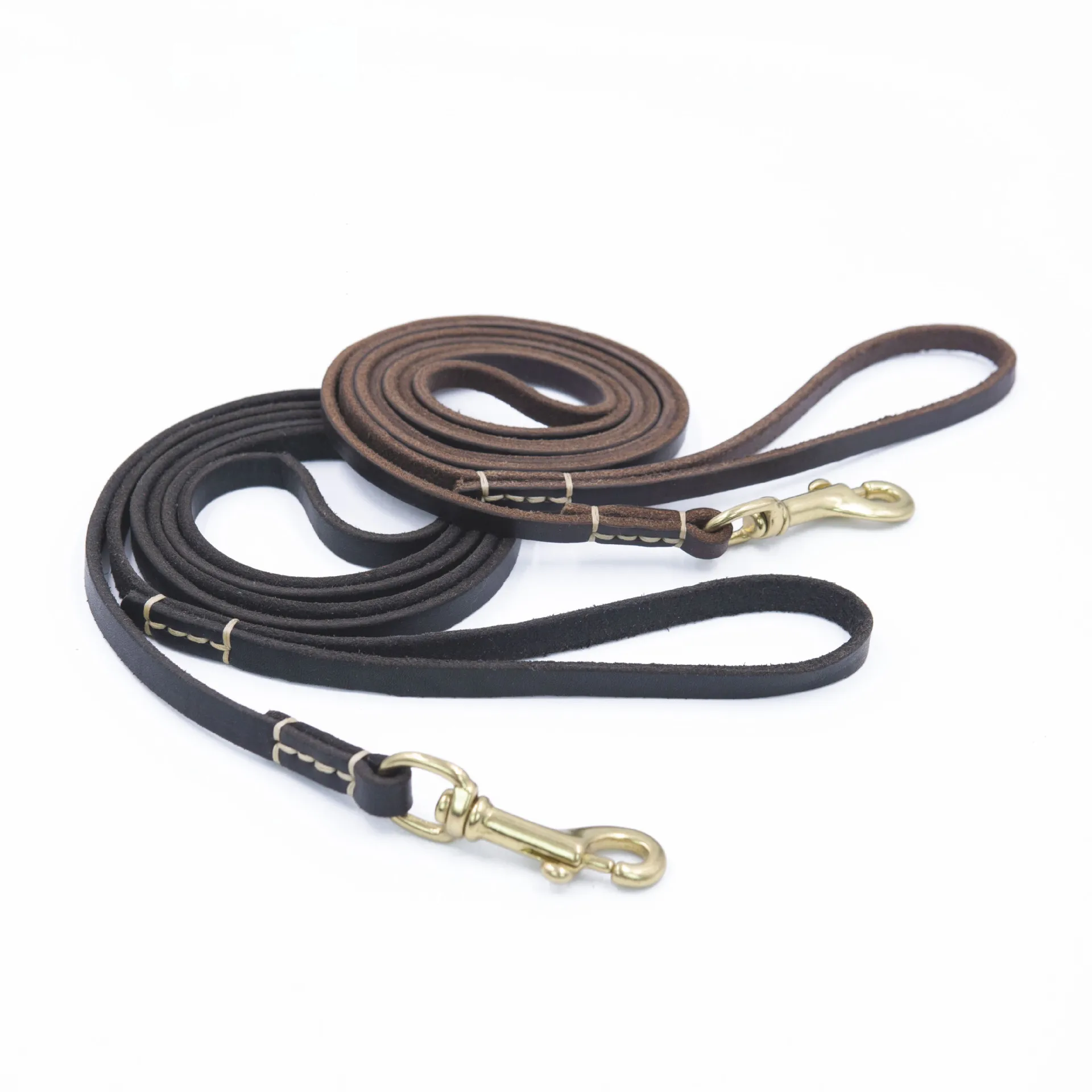 genuine leather pet leash cowhide dog training leash with metal accessories Luxury dog long lead leather traction rope black