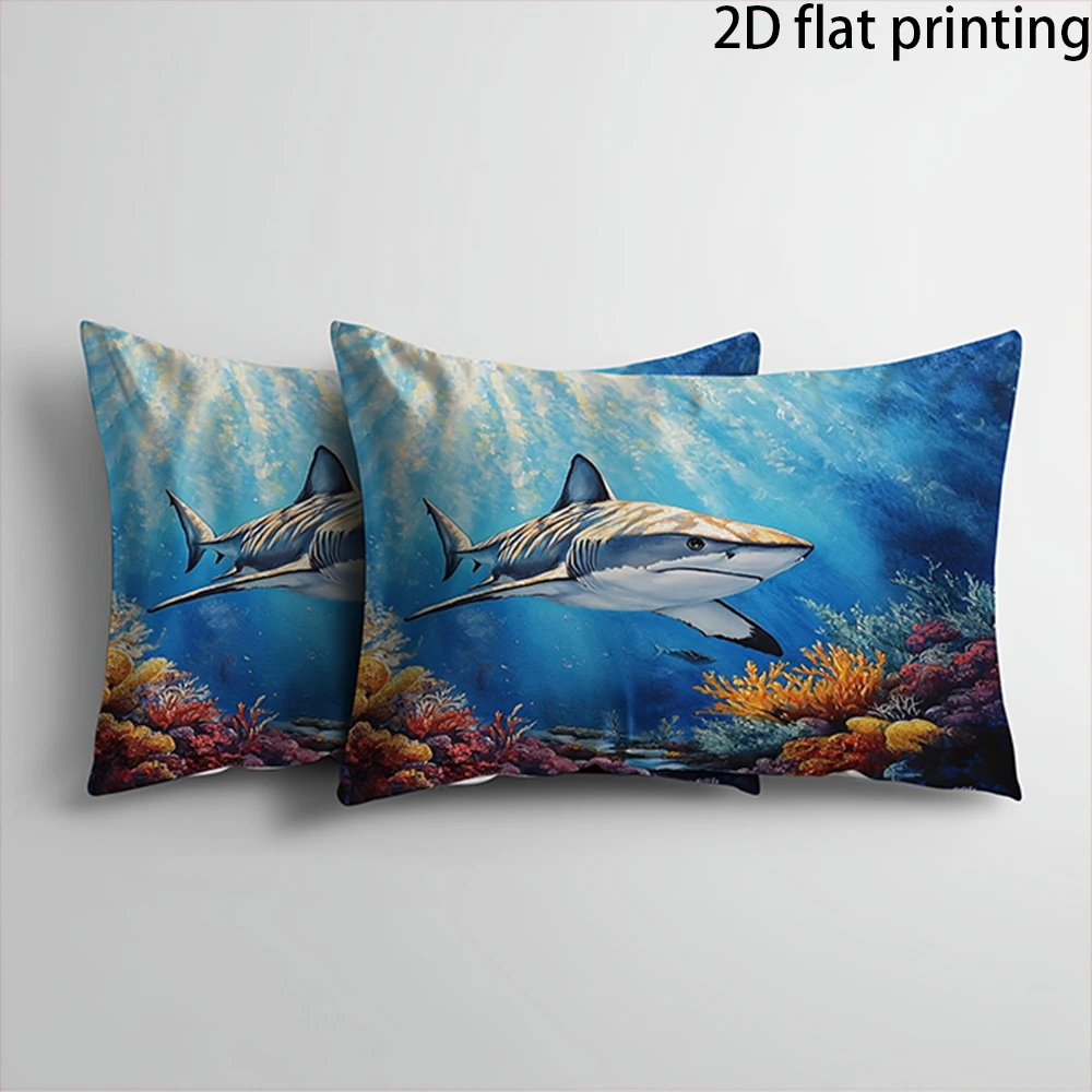 Two-piece suit Shark Underwater Pillow Covers , Used for sofas, chairs, cars, decorative cushion covers, pillowcases.