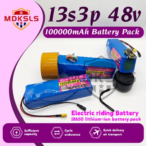48V 100000mAh 13S3P 2025New 리튬 이온 배터리 팩(54.6V 전자 자전거 전기 자전거 스쿠터 키트용 1000W 포함) 내장 BMS