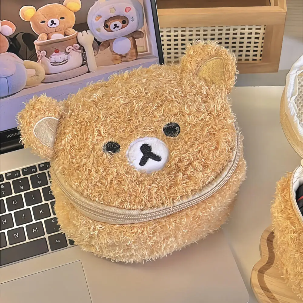 Cartoon Rilakkuma Cosmetic Bag Cubs Stereoscopic Embroidery Storage Bags Girls Cosmetic Bags Travel Bag Stationery Storage Bag