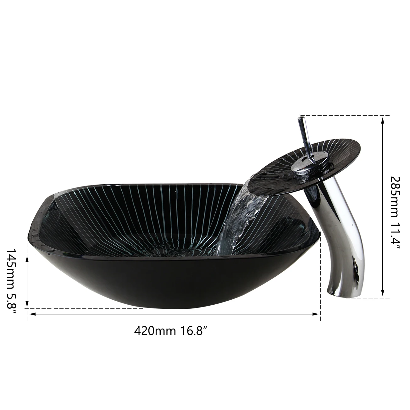 Torayvino Bathroom sink set 4 shapes Glass Hand Painted wash basin single hole deck mount Waterfall faucet Cold & Hot  Mixer tap