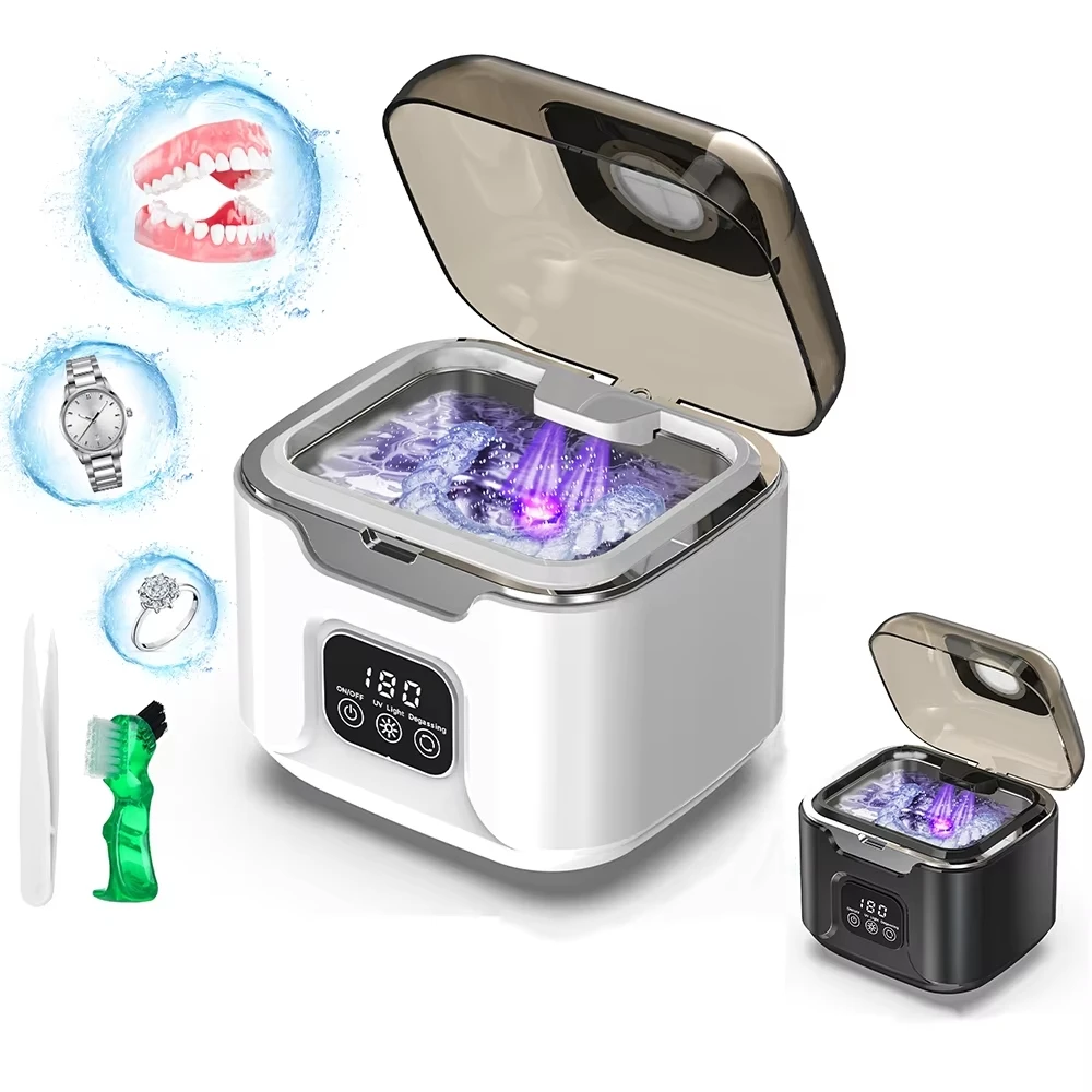 

Ultrasonic Retainer Cleaner 48kHz Ultrasonic Cleaning Machine with Timer UV Light Cleaner for Aligner Jewelry Makeup Tools