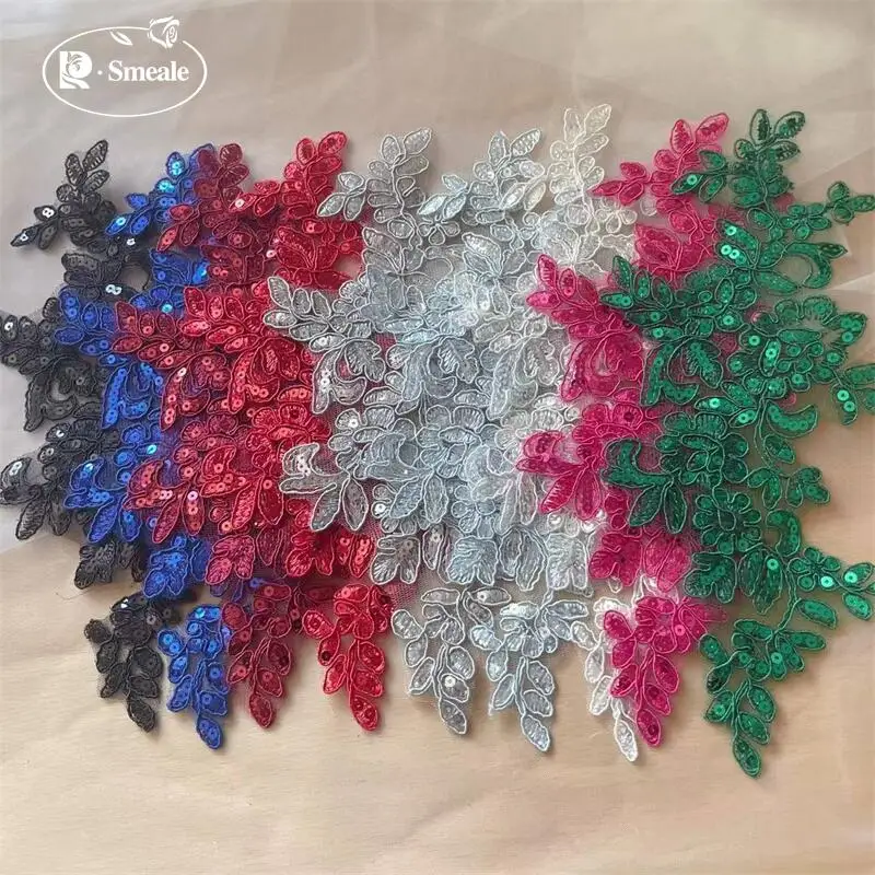 20 Stück/10 Paare. 17 Farben Spitzenborte mit glänzenden Pailletten und verspiegelten Blumen. Hochzeitskleid, Hochzeitsschuhe, Kopfschmuck, DIY-Nähzubehör. – Detail 16