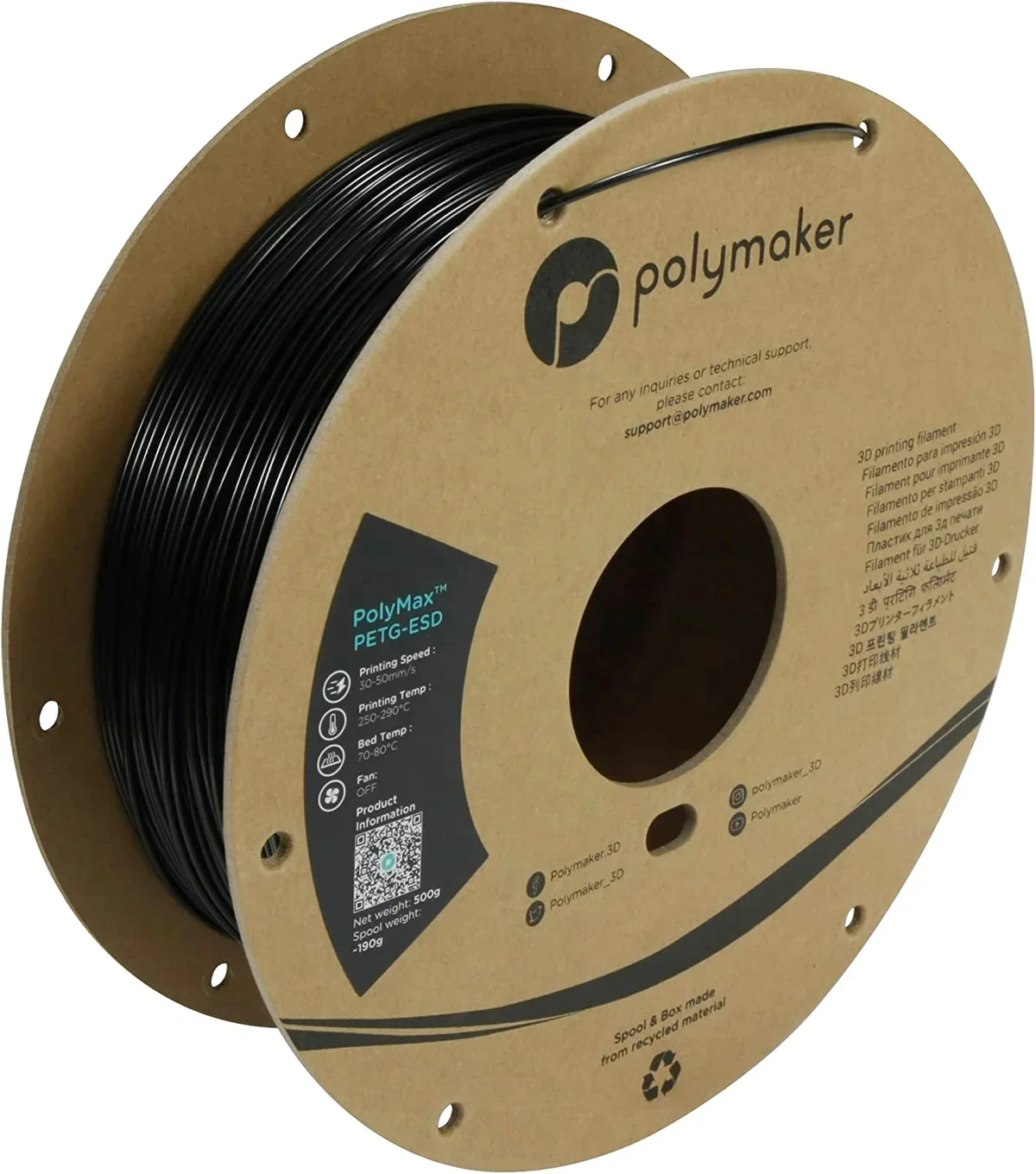 

Polymaker Wholesale PolyMax PETG-ESD 1.75mm 0.5kg/spool Electrostatic Safe PETG Tough FDM 3D Printer Filament