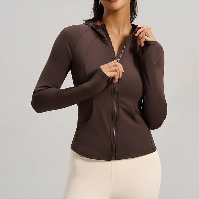 เสื้อแจ็คเก็ตมีฮู้ดสำหรับออกกำลังกายผู้หญิง ฤดูใบไม้ผลิ ฤดูใบไม้ร่วง มีซิป มีกระเป๋า เสื้อฮู้ดสำหรับปั่นจักรยาน ผู้หญิง วิ่งกลางแจ้ง ชุดกีฬาลำลอง ผู้หญิง