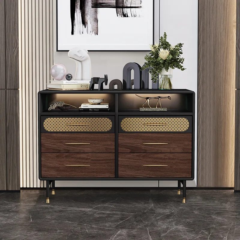 خزانة صدر إيطالية فاخرة وخفيفة لغرفة المعيشة وخزانة تلفزيون من القرون الوسطى وغرفة نوم بسيطة من خشب الجوز #6