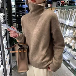 2023 autumn and winter turtleneck cashmere sweater women short loose pullover thick cashmere knit base sweater