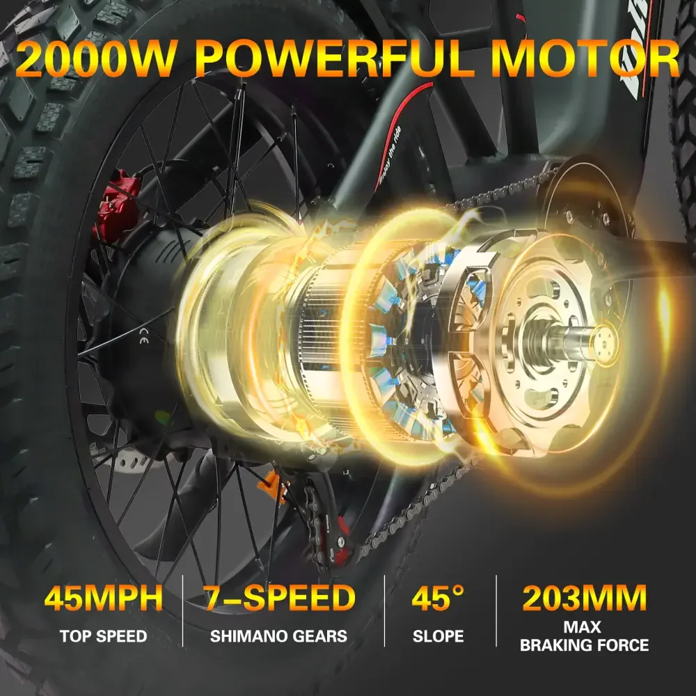 【1 año de garantía】BAOLUJIE M2 bicicleta eléctrica para adultos 2000W Motor 60V 25AH bicicleta eléctrica de montaña 20 pulgadas neumático ancho todoterreno E Bike