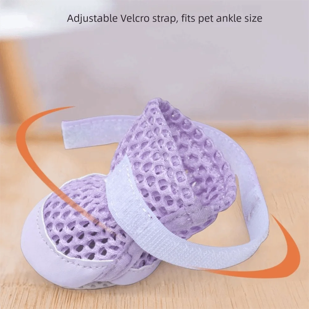 

4Pcs Breathable Mesh Dog Shoes Anti Slip Soft Sole Pet Dog Sandals Comfortable Wear Resistant Dog Paw Protectors All Seasons