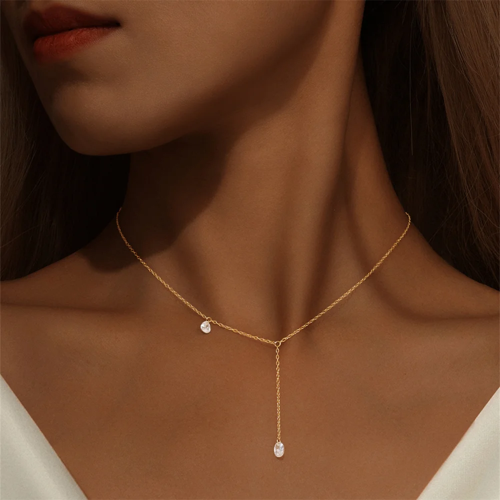 

Canner S925 Sterling Silver Gold Classic Teardrop Diamond Y-Shaped Choker Necklace - Affordable Luxury Fashion Cubic Zirconia