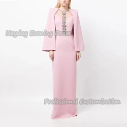 Heyday Straight O-Neck Saudi Arabia Long Sleeves Prom Gown Beaded Crepe Floor Length Sexy Elegant Dress For luxurious Women 2024