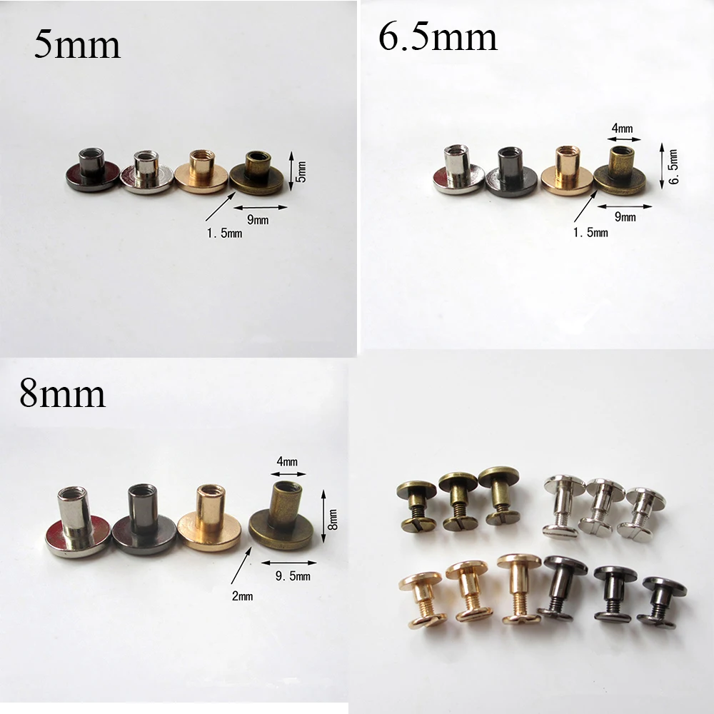 10 pcs 5/6.5/8mm DIY Clothes/Bag/Shoes Cloth Button Strap Rivets Screw Leather Craft Round Head Screws Solid Nail Bolt