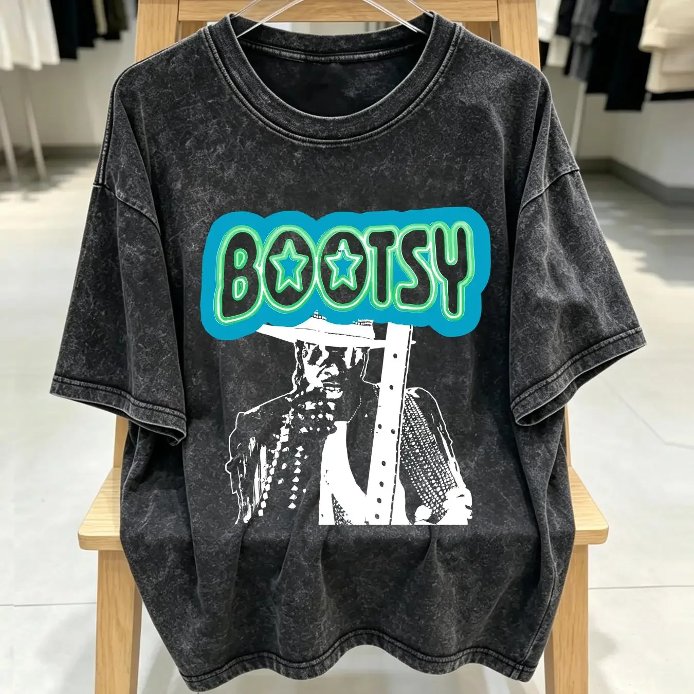 washed T Shirt BOOTSY COLLINS Funk Card Vintage 80s 90s Black XL Tour Rap LP P vintage Washed Slightly Stretched Comfortable
