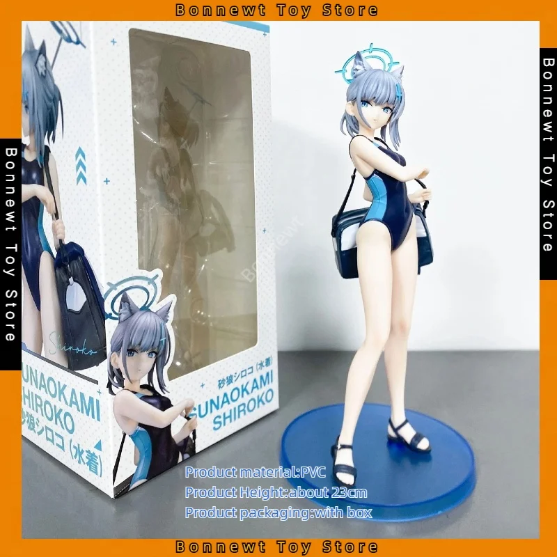 

New 23cm Blue Archive Sunaōkami Shiroko Shoulder Bag Swimsuit Figure Cute Animal Ears Animation Two-dimensional Model Ornaments