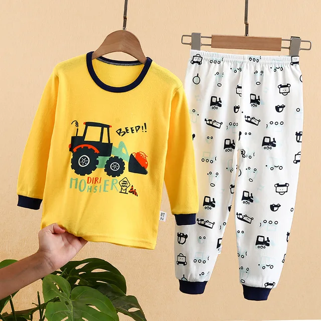 

New Kids Boys Girls Pajama Sets Cartoon Long Sleeve T-Shirt Tops with Pants Newborn Baby Spring Autumn Sleeping Clothing Sets