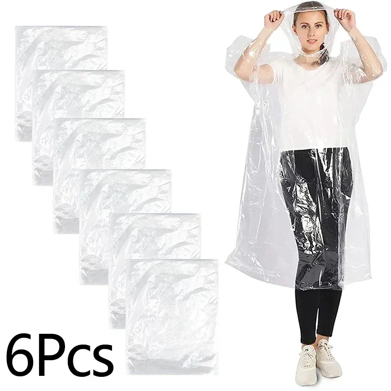 12Pcs Disposable Emergency Waterproof Rain Coat Travel Camping Rainwear Clothes Clear Adult Raincoat Covers Hood Rain Poncho