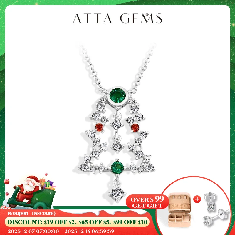 

Attagems Christmas Tree Necklace 925 Sterling Silver 18K Gold Plated for Women Girl Zircon Gemstone Pendant Party Jewelry 45+5cm