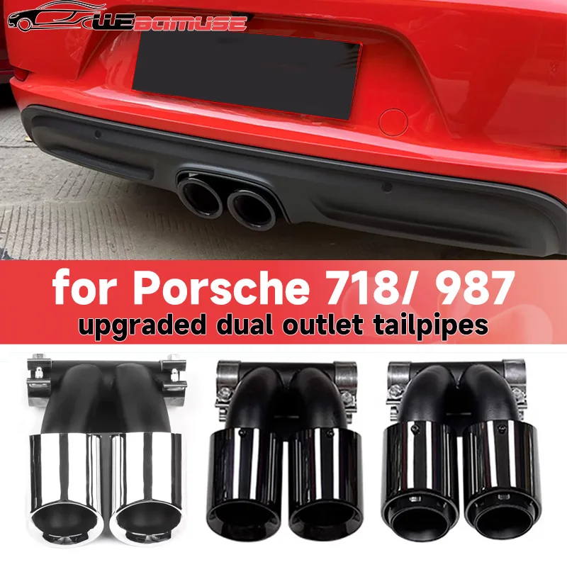 Suitable for Porsche Cayman 718 981 987 Boxster Exhaust Modified Dual Sports Tailpipe Stainless Steel Muffler Low Upgrade High-G