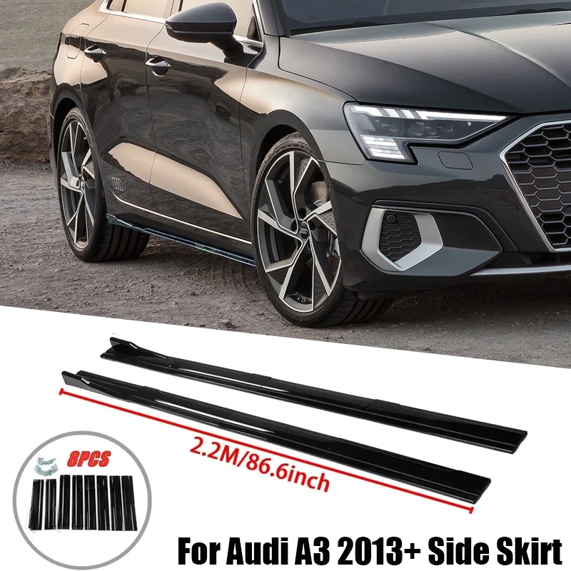 For Audi Accessories A3 Sedan 2013+ Car Side Skirt Extension Set Rocker Panels Lip Bumper ABS 8pcs Glossy Black