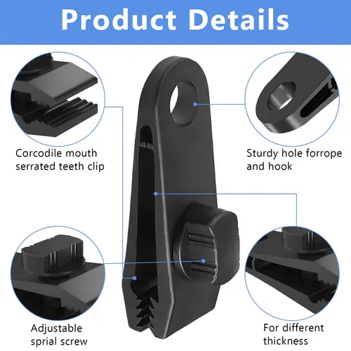 Imagen 2 del producto Juego de clips para lona – 10 clips para lona resistentes con 10 cuerdas elásticas para tienda de campaña, toldo, camping, dosel – Paquete de 20