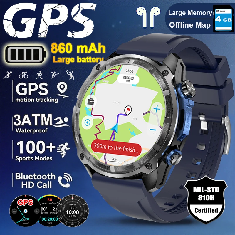 Jam Tangan Olahraga GPS Outdoor AMOLED 5ATM Tahan Air untuk Berenang, Kaca Corning Gorilla, Memori 4GB, Musik Lokal, TWS, Peta GPS, Smartwatch