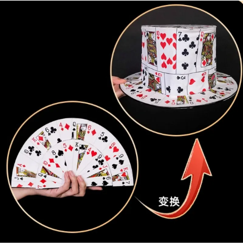 Card Fan to Top Hat Professional Magic Tricks Instant Visual Transformation Gimmick Stage, Street & Close-up Performance