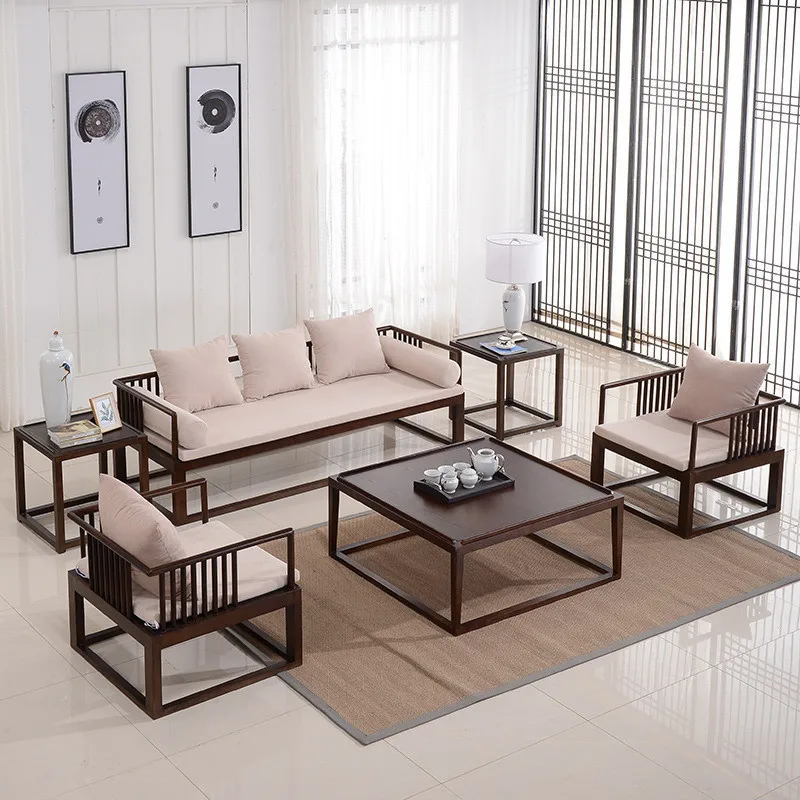 New Chinese wrought iron imitation wood grain paint light luxury office business reception leisure negotiation sofa coffee table
