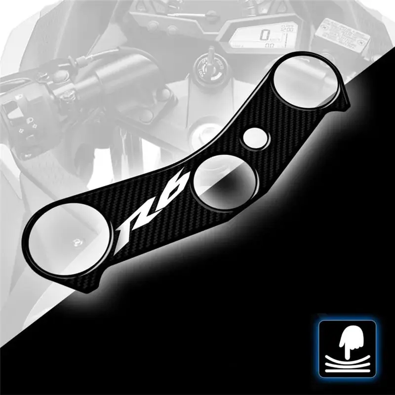AEE5-3D Motorcycle Carbon-Look Upper Triple Yoke Cover Protector Decal Sticker Case For Yamaha YZF R6 2006-2016