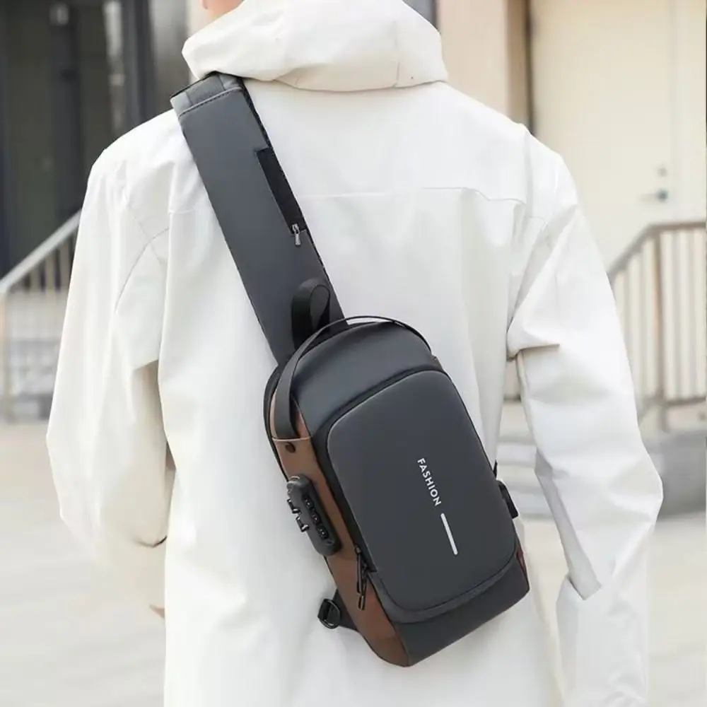 Anti-theft Men's Chest Bag Password Lock Large Capacity Male Multifuctional Shoulder Bag USB Charging Port Water Proof