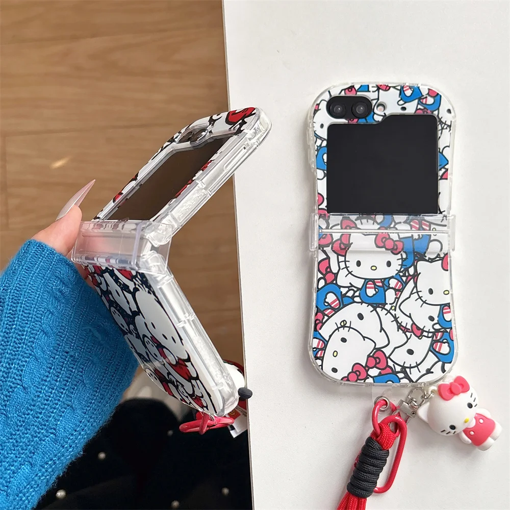 Vollbild Sanrio für Hello Kitty Pochacco mit Umhängeband, niedlicher Cartoon, Samsung Galaxy für Z Flip 7 Z Flip 6 Z Flip 5 Z Flip 4 3