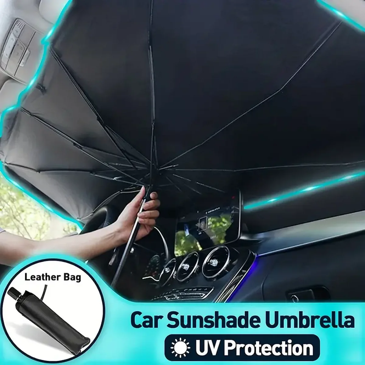 

Premium Windshield Sunshade - Reflective UV Blocker, Foldable Sun Visor Protector, Keeping Vehicle Cool, Easy to Use and St