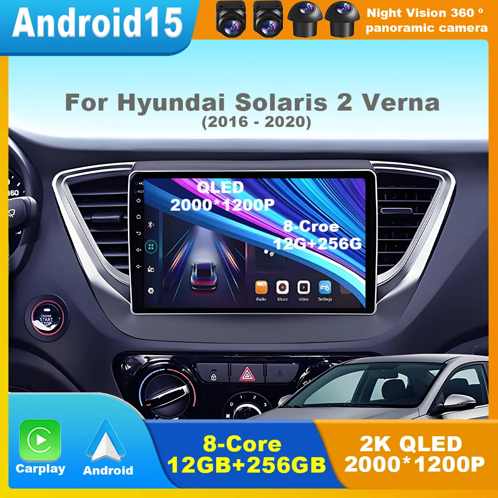 

Android 15 Auto Carplay WIFI For Hyundai Solaris 2 Verna 2016 2017 2018 2019 2020 Car Radio Multimedia Video Player GPS Stereo