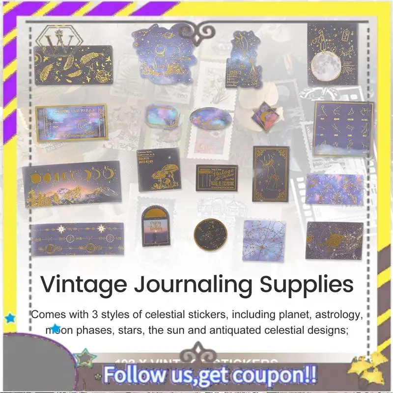 

New 192Pcs Celestial Stickers Vintage Stickers For Scrapbooking Planet Moon Space Astronomy Stickers Journaling Supplies