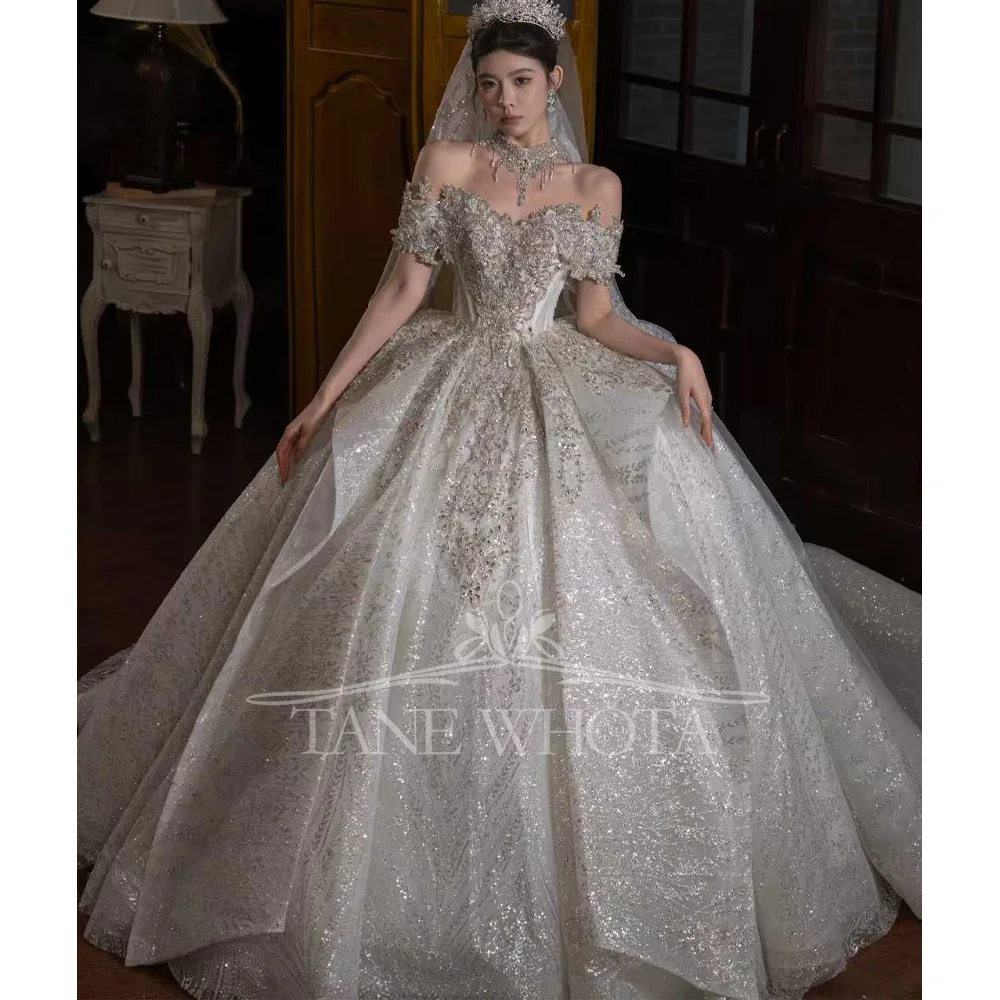 

Sweetheart Off-Shoulder Beaded Sequined Ball Gown Wedding Dress - Luxury Sexy Customized Novias Vestidos