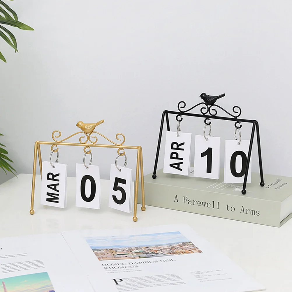 

1pc Creative Iron Desktop Calendar Ornament Vintage Home Office Perpetual Decorative Crafts Household Tabletop Frame Printing