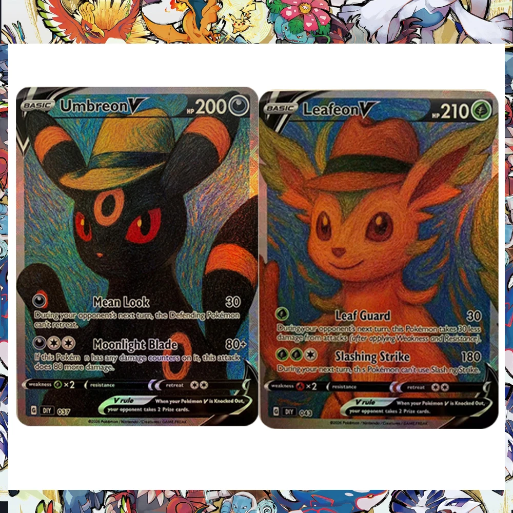 PKM Collection  Cards Van Gogh Museum DIY Eevee Evolutions V Set Umbreon Sylveon Espeon Eevee V Self Made Single Game Anime Card
