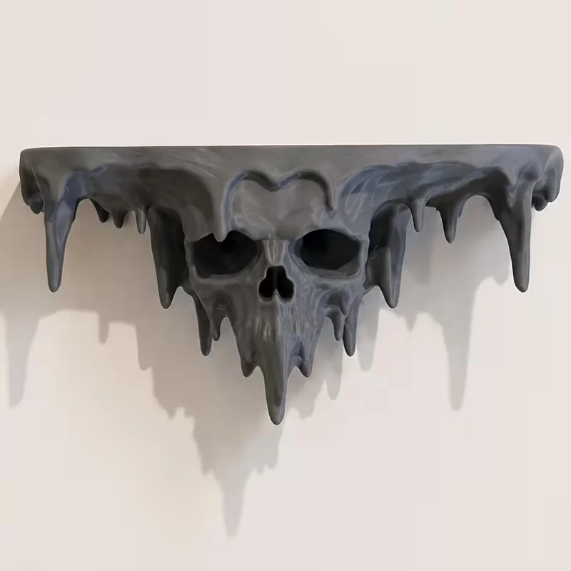 Melted Skull Floating Shelf, Wall Shelf Cool Black Style, Unique Design, Sturdy and Durable Quality Home Wall Decor