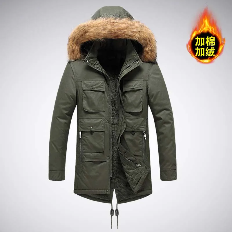 Outdoor Casual Down Parkas Coat Oversize Plus Velvet Thick Brand Keep Warm Winter Men's Padded Long Fleece Oversized Jacket