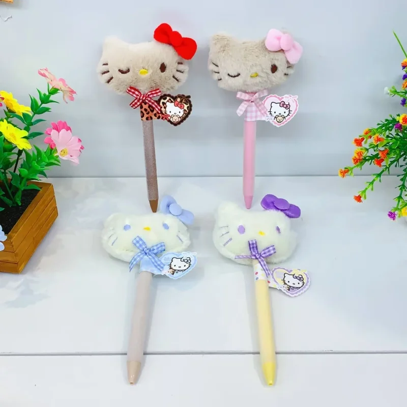 20pcs-lot-creative-sanrio-kitty-plush-press-gel-pen-cute-05mm-black-ink-press-signature-pens-school-supplies