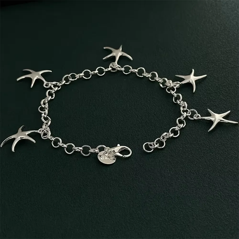 

925 Sterling Silver Five Star Pendant Bracelet, Women Couple Simple Luxury Banquet Wedding Birthday Jewelry Gift