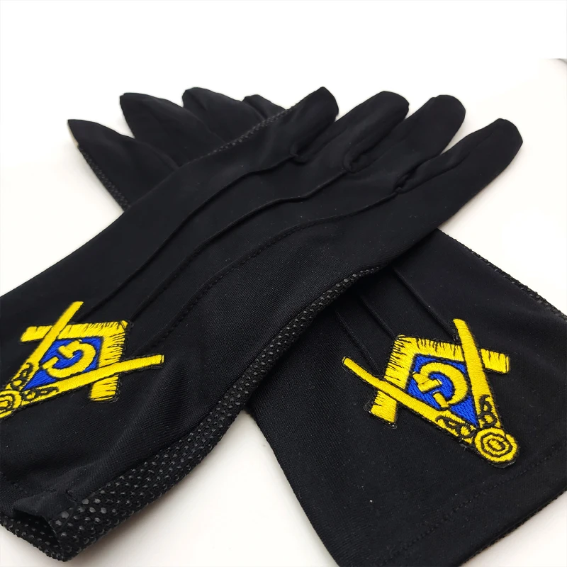 Black gold square and compass Masonic embroidery, polka dot plastic non-slip, touch screen, polyester gloves