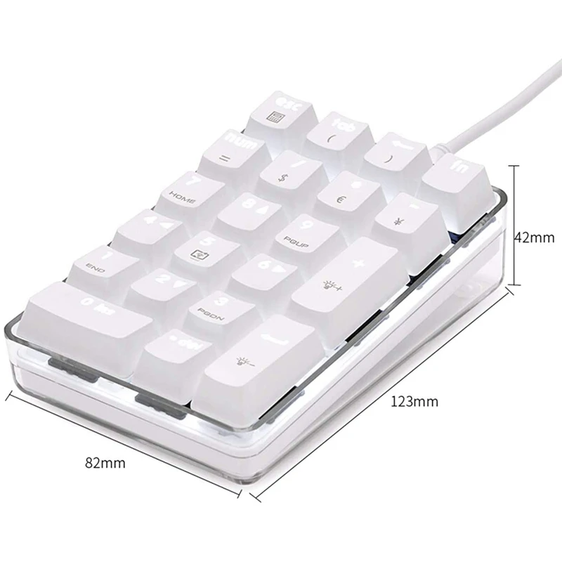 Mechanical Numeric Keypad GATERON Brown Switch Wired Gaming Keypad Crystal Case White Backlit 21 Keys Mini Numpad Keypad