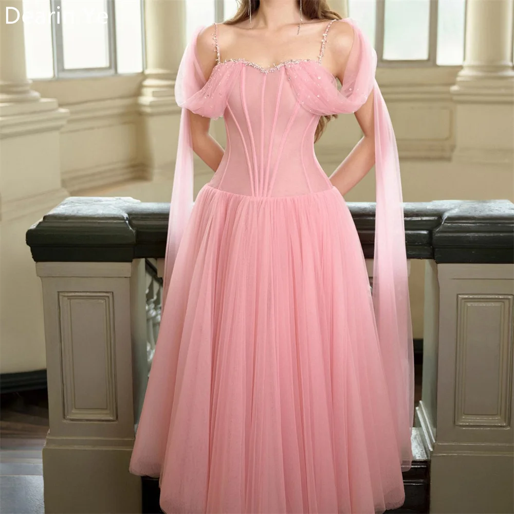 Customized Formal Gown Evening Dearin Spaghetti Strap A-line Ankle Length Skirts Tulle Bespoke Occasion Dresses Saudi Arabia Pro