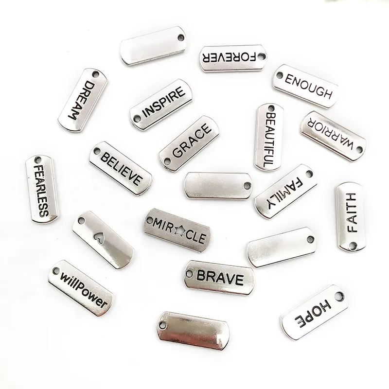 20PCS Mix Vintage Alloy Tags Inspirational Word Charms For Jewelry Making Bracelet Necklace Pendant DIY Accessories Supplies
