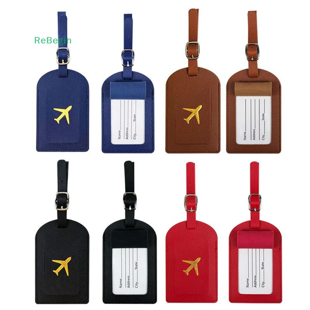 1PC Women Men PU Leather Luggage Tag Suitcase Identifier Label Baggage Boarding Bag Tag Name ID Address Holder Travel Accessorie