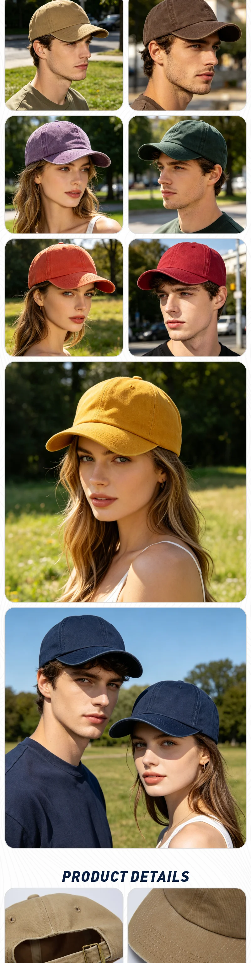 Maßgefertigte Baseballkappe aus gewaschenem Baumwollstoff mit kostenlosem Logodruck, Modische Streetwear-Hüte für Damen und Herren, Großhandel, Unisex Outdoor-Sport Hip-Hop-Kappe – Detail 2