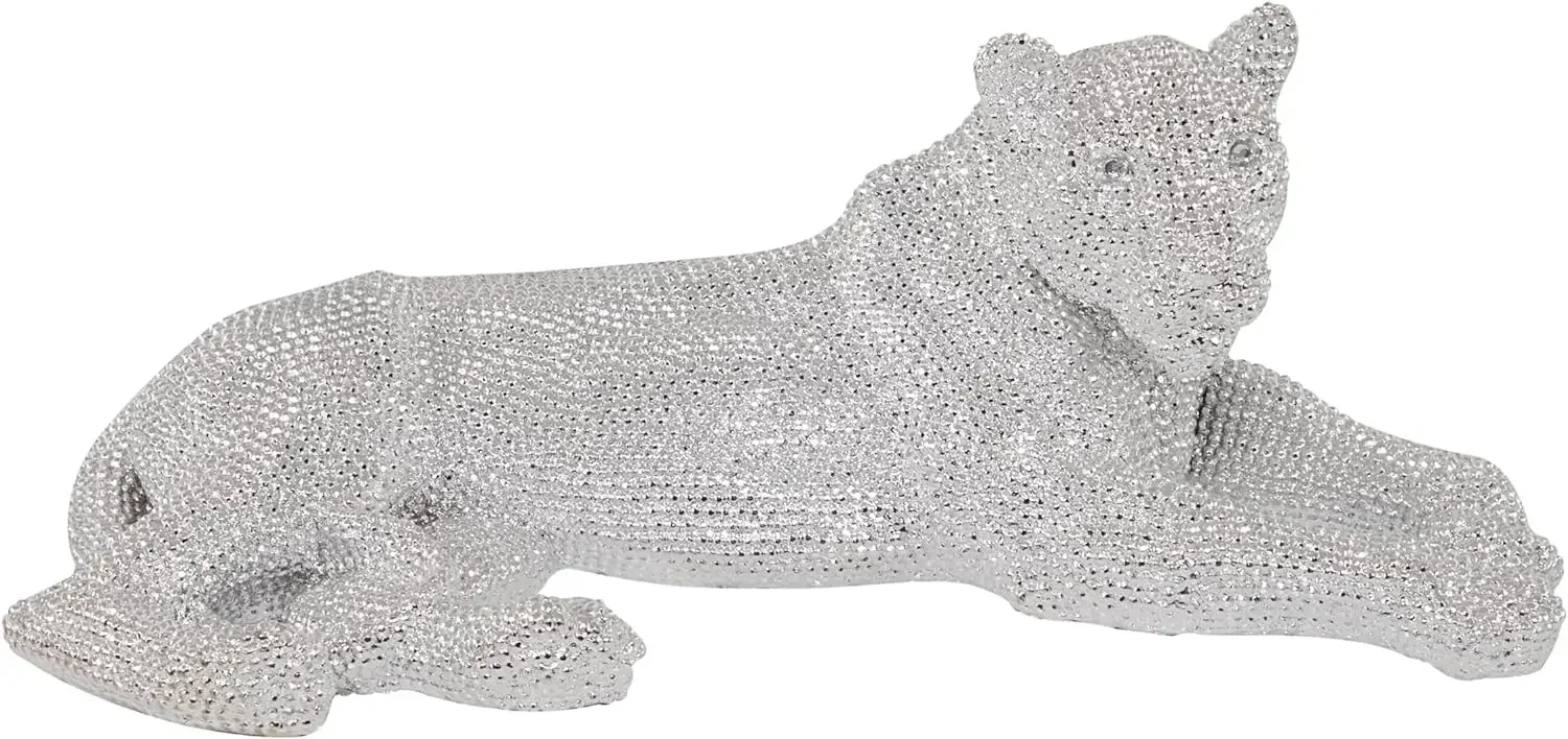 Polystone Leopard Decorative Sculpture Floor Home Decor Statue with Carved Faceted Diamond Exterior,