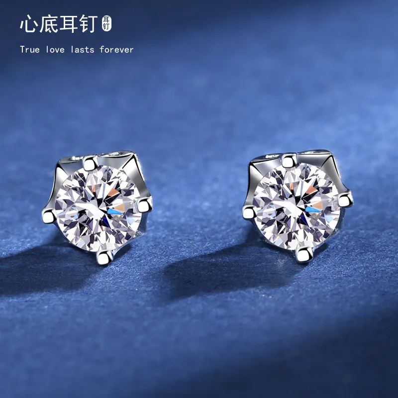 Real S925 Sterling Silver Stud Earrings 0.5ct D Moissanite Earrings Heart Shape Women's Engagement Jewelry