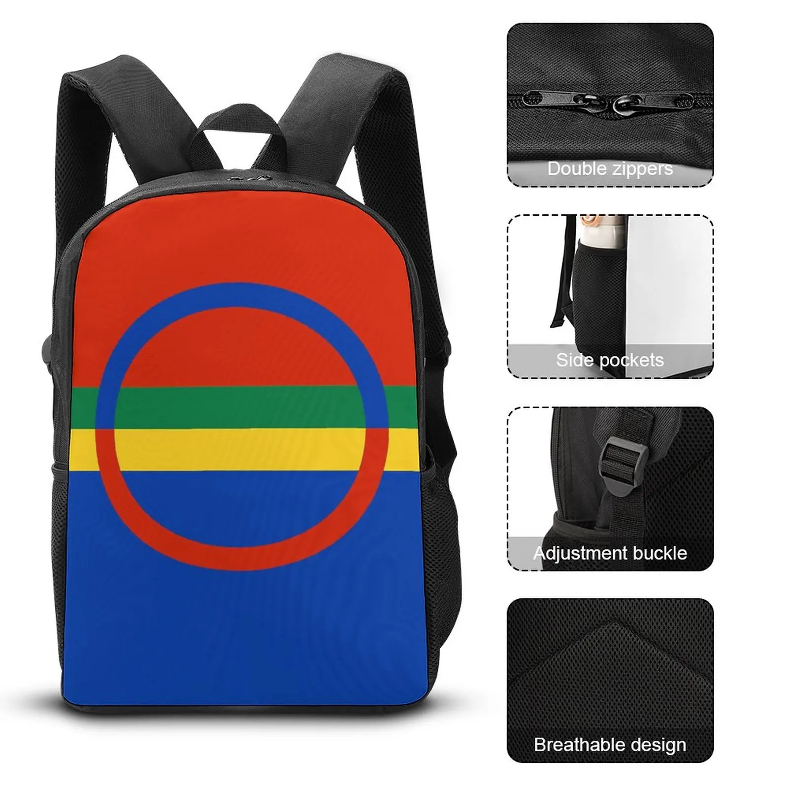 Vertical Durável Gráfico Backpack Set, lancheira, Pen Bag, Sami Bandeira, Cool Cosy Atividades Esportivas, rolo cobertor, 3 em 1, 17"